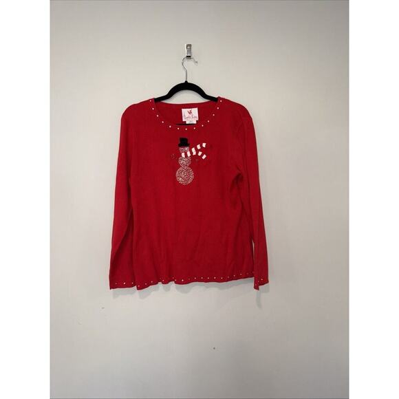 Quacker Factory Size Medium Snowman Embellished Top Red Christmas NWT 1586 - Picture 1 of 9